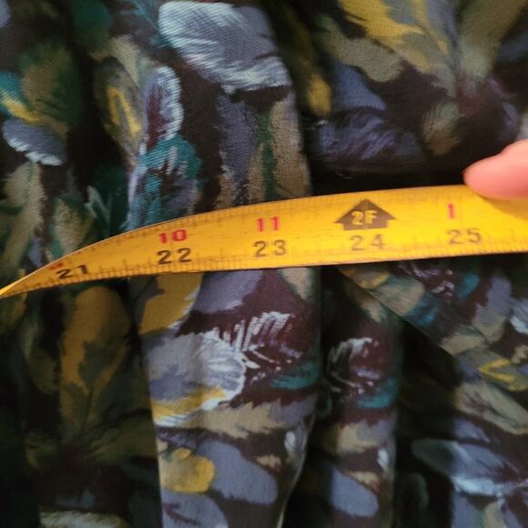 Vintage Womens Floral Collard Button Up Shirt Blue & Green Size L Whimsy Goth - Picture 6 of 9